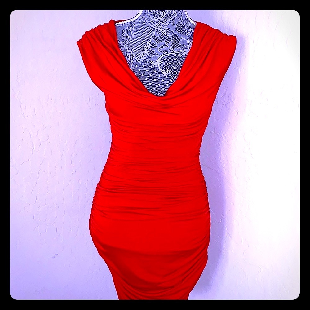 EXPRESS RUCHED RED COCKTAIL DRESS - Picture 5 of 9